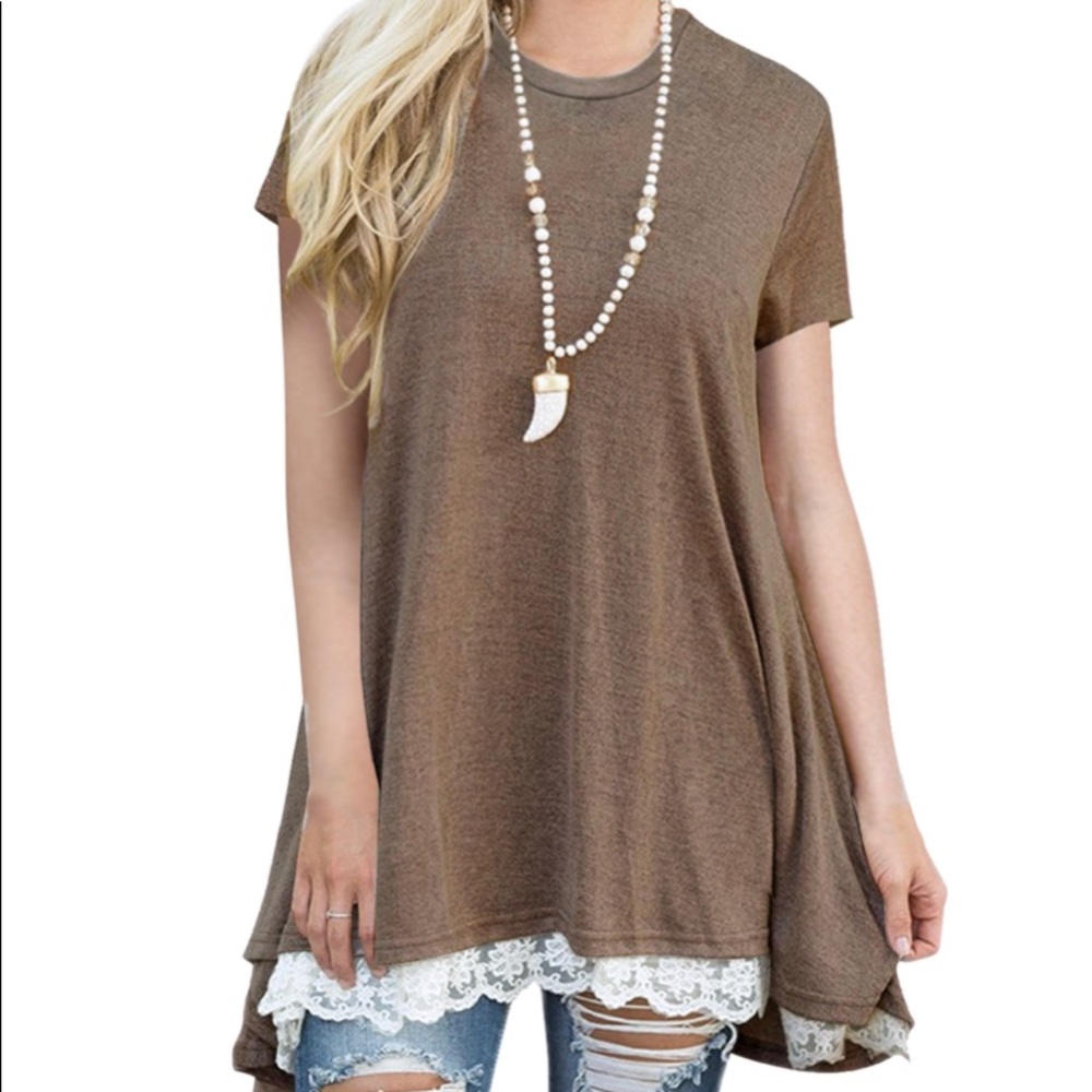 Cute Scoop Neck with Lace Detail Top